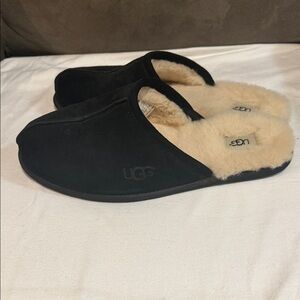 UGG Black and Cream Shearling Slippers